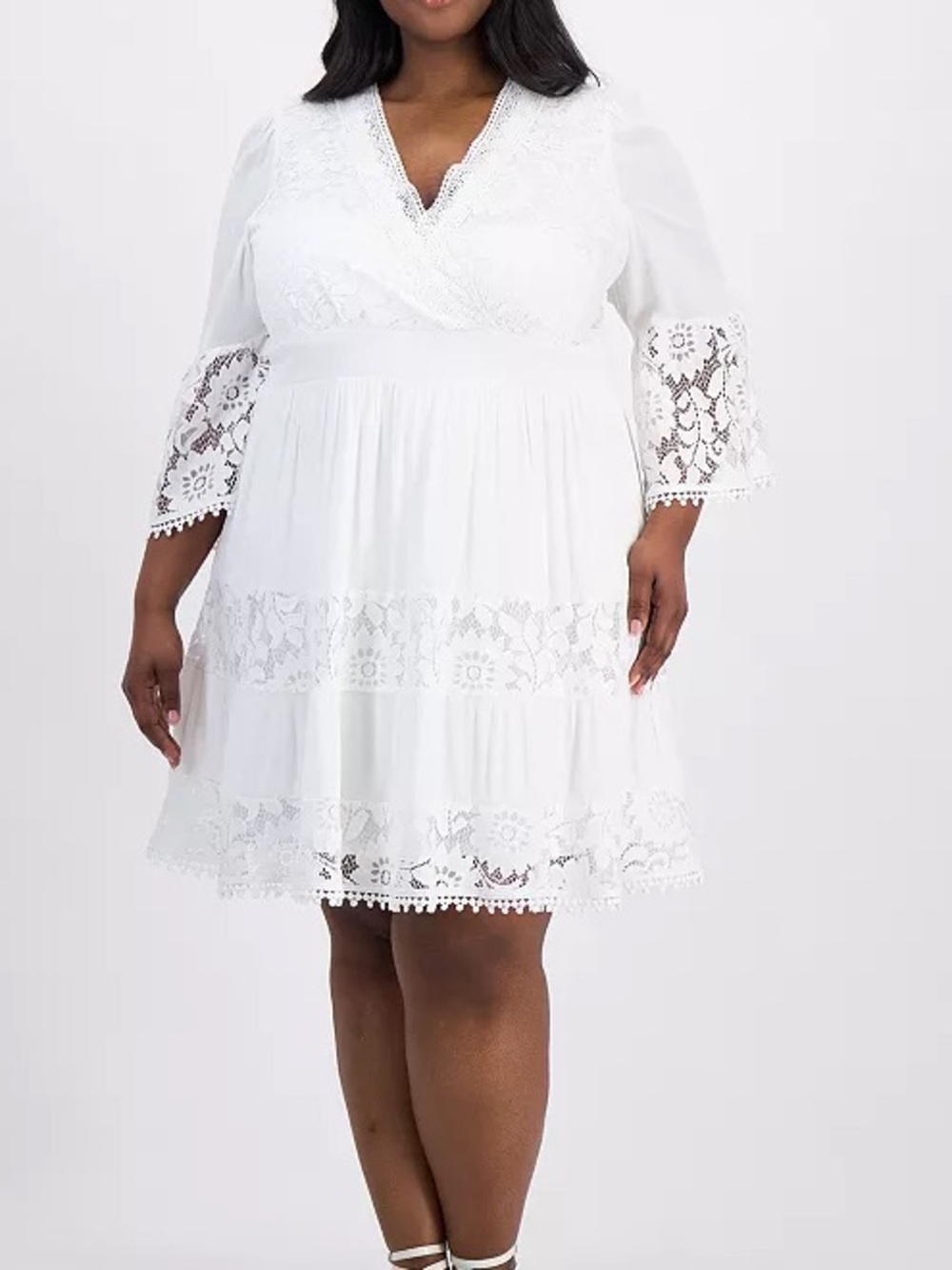 Robbie Bee Plus Sized Lace Combo 3/4 Sleeve Dress